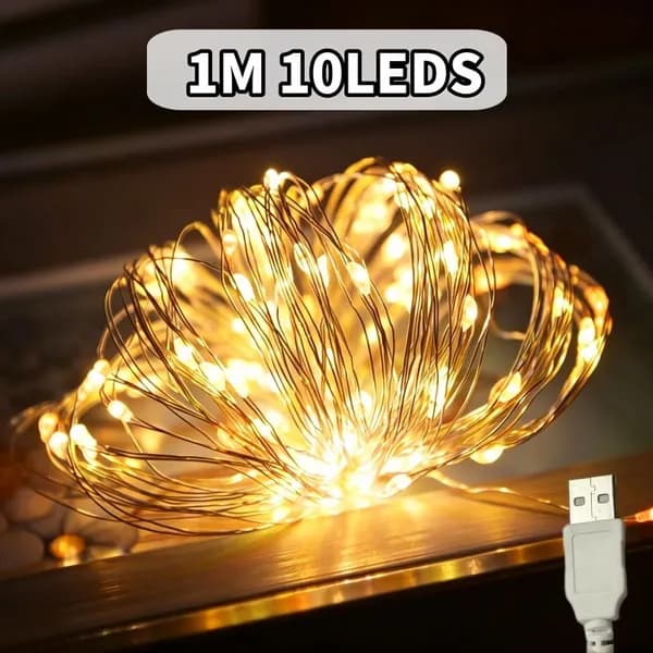 Электрогирлянда интерьерная Нить Светодиодная 10 ламп, 1 м, питание От порта USB, 1 шт