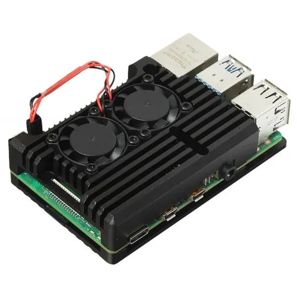 Алюминиевый открытый корпус для Raspberry Pi 4 с двумя вентиляторами