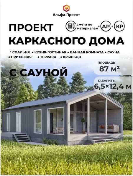 Проект каркасного "Барнхаус", 6,5х12,4 м, 87м2