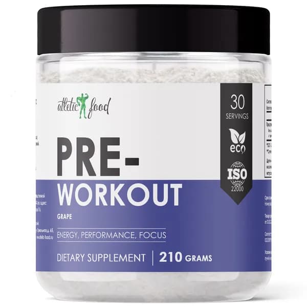 Предтреник для силы, выносливости, энергии, тренировок Atletic Food Hard Work Pre-Workout - 210 г, цитрусовый микс