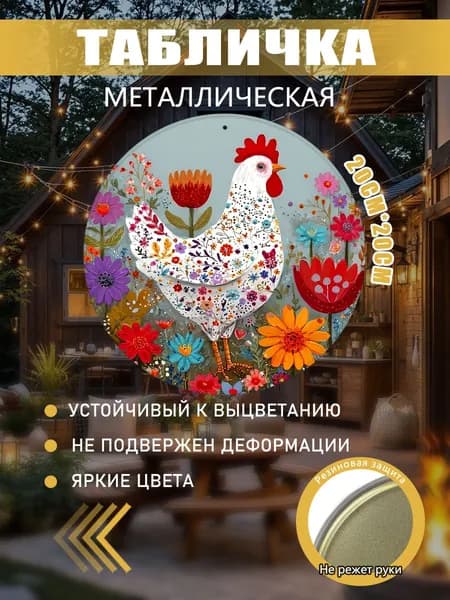 Металлическая картина Цветочная курица