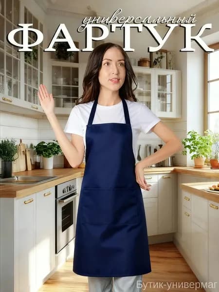 Фартук рабочий кухонный 75х62 см (темно-синий, усиленные карманы, 1 шт)