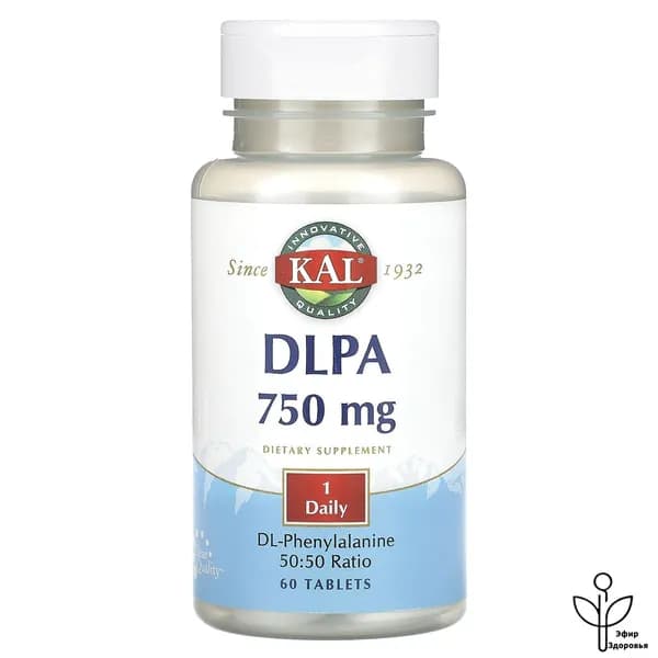, DLPA (DL-фенилаланин), 750 мг, 60 таблеток
