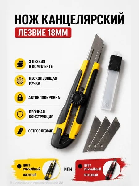 Нож канцелярский острый с лезвием 18 мм