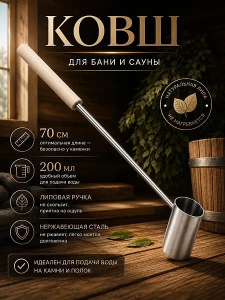 Бондарное изделие для бани Ковш для бани, 0,2 л