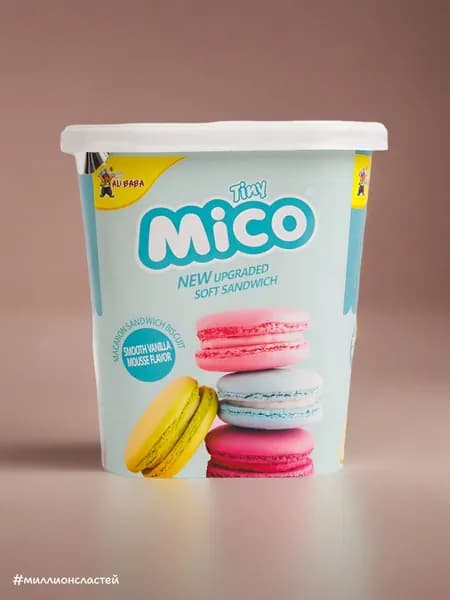Печенье Tiny Mico Macaron Sandwich Smooth Vanilla Mousse, мини макарун со вкусом ванильного мусса, 88 гр. (Китай)