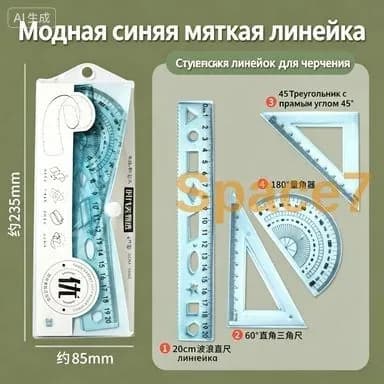 Набор гибких линеек 4 в 1 для школьников, волнистая линейка, два треугольника, транспортир 20 см, мягкая пластиковая канцелярская линейка черчения