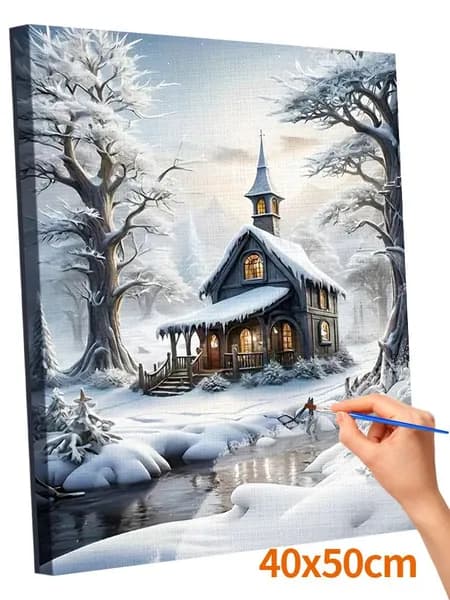 Картина по номерам Без рамки 40x50cm,цветной холст - Снежный дом