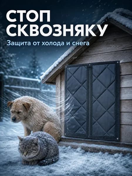 Занавеска для питомца утепленная трехслойная, 40x50 см, серая, водонепроницаемая с автоматическим закрытием
