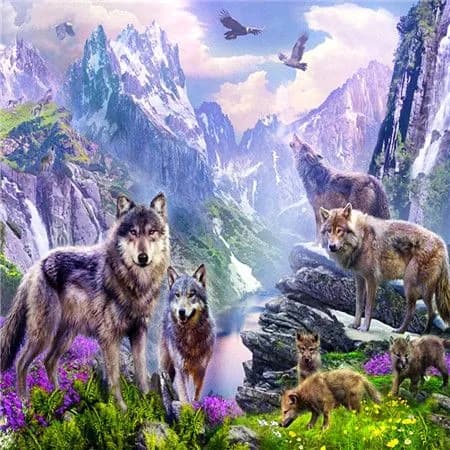 Алмазная мозаика картина стразами Стая волков/Размер холста 30х30 см/Размер картинки 25х25 см