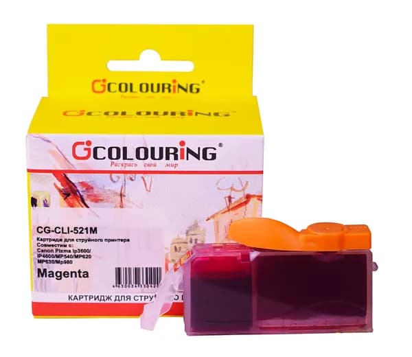 Картридж для струйного принтера CLI-521M Colouring для Canon PIXMA MP540/MP550/MP560/MP620/MP630 и др., цвет пурпурный