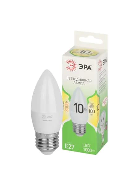 Лампочка светодиодная ЭРА GREEN LINE Б0067097 LED B35-10W-830-E27 GL E27 10 Вт свеча теплый свет