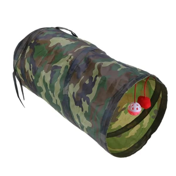 Игровой тоннель для кошек с шариками, складной, из нейлона и стали, цвет хаки