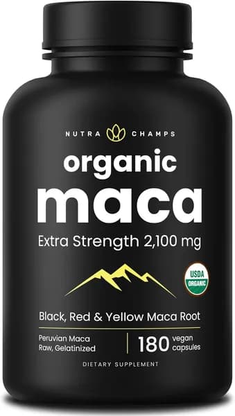NutraChamps USDA Organic Мака Корень капсулы для женщин и мужчин, 2100mg, 180 капсул, черный