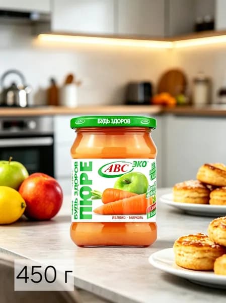 Пюре яблочно-морковное, Будь здоров ABC Беларусь, 450 г