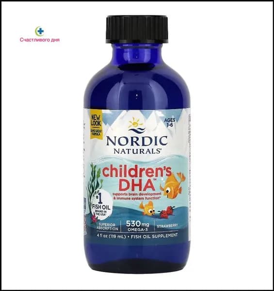 Омега-3 , ДГК для детей от 1 до 6 лет, со вкусом клубники, Nordic Naturals, 530 мг, 119 мл (4 жидк. унции) (530 мг в 1/2 ч. л.)