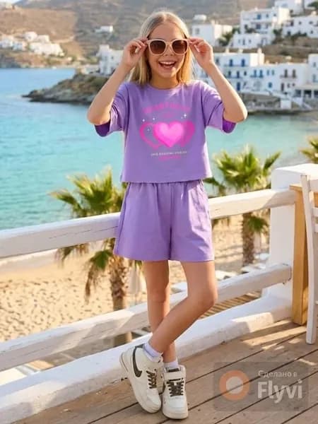 Костюм для девочки подростка с шортами летний хлопковый