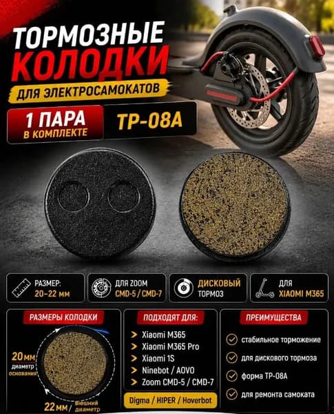 Тормозные колодки Xiaomi M365, M365 Pro, 1S, Zoom CMD-5 CMD-7, Ninebot, AOVO, дисковые колодки электросамоката, 1 пара