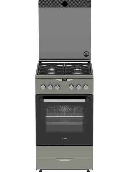 DARINA Газовая плита PL KM241 311 1X с электрической духовкой, 50 см, 4 газовых конфорки, гриль, чугун решетка, электроподжиг, нержавеющая сталь