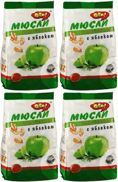 Мюсли Ого! запеченные с яблоком, комплект: 4 упаковки по 350 г