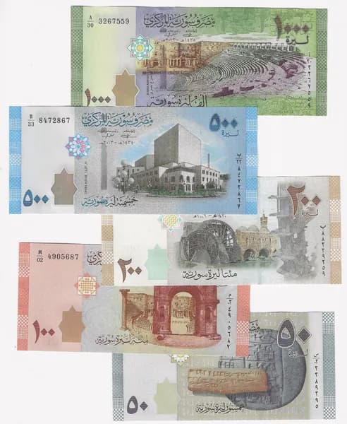 Банкноты Сирия. Набор 5 штук номиналом 50-100-200-500-1000 фунтов . 2013 -2021 года . UNC