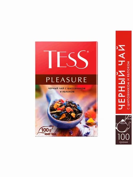 Черный чай с шиповником и яблоком  Tess Pleasure листовой , 100 г