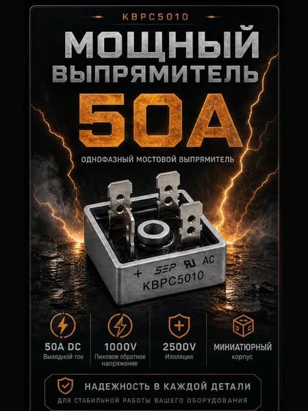 Однофазный диодный мостовой выпрямитель 50А 1000В KBPC5010