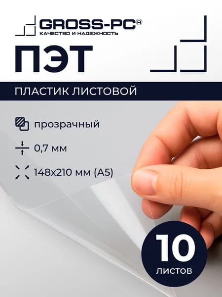 ПЭТ. Пластик листовой (полиэтилентерефталат) (10шт.) 0,7мм 148*210мм (прозрачный)
