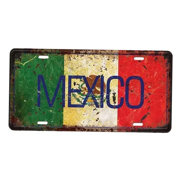 Табличка "Mexico Flag Vintage", ретро стиль, металл, декор с мексиканской культурой, 15х30 см.