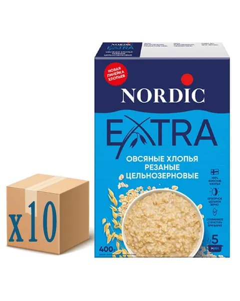 Nordic овсяные хлопья резаные цельнозерновые, 400г х 10шт