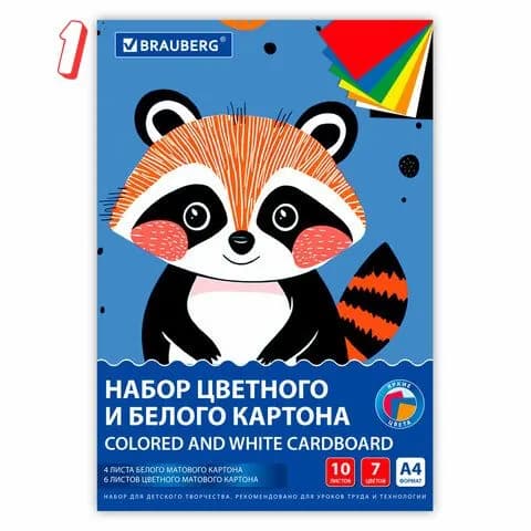 Набор картона белый + цветной А4 немелованный, 10 листов (белый 4 листа + цветной 6 листов), в папке, , , (набор из 1 шт)