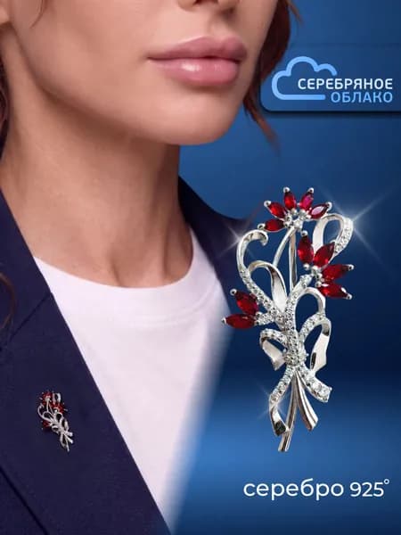 Серебряная брошь Букет цветов, серебро 925 пробы