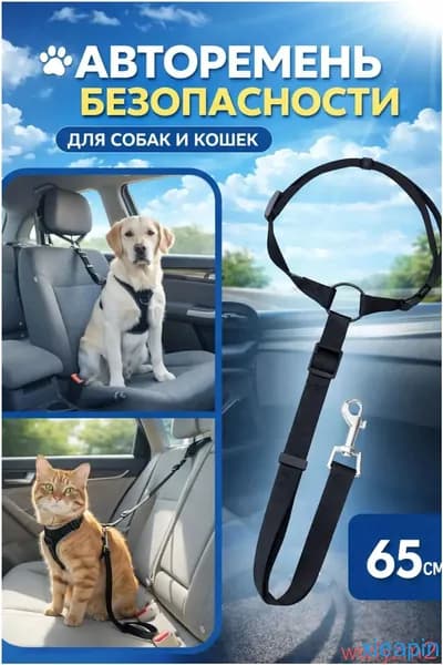 Ремень безопасности в машину для собак, кошек / поводок для животных в автомобиль / шлейка (65см)