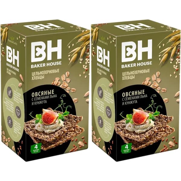 Хлебцы овсяные Baker House цельнозерновые лен-кунжут 180 г, набор: 2 штуки