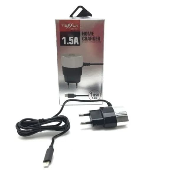 СЗУ Lightning + USB Tessla TL18 5A/*1.5A *1A, 1.2м, Black. Сетевое зарядное устройство Lightning + выход USB.