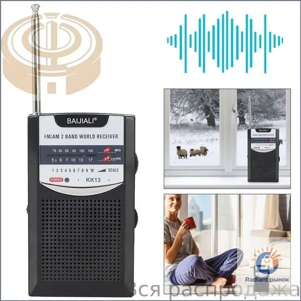 AM/FM-радиоприёмник портативный чёрный с питанием от двух батареек типа AA
