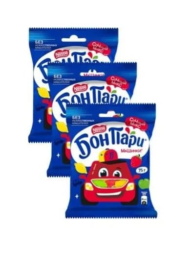 Бон Пари . Машинки. Мармелад жевательный фигурный со вкусом фруктов, 3шт по 75г
