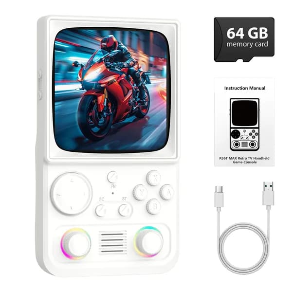 AISLPC Игровая консоль R36T MAX, 4,0-дюймовый ЭЛТ-экран в стиле ретро, 4000 мАч,64G, поддержка Wi-Fi, Белый