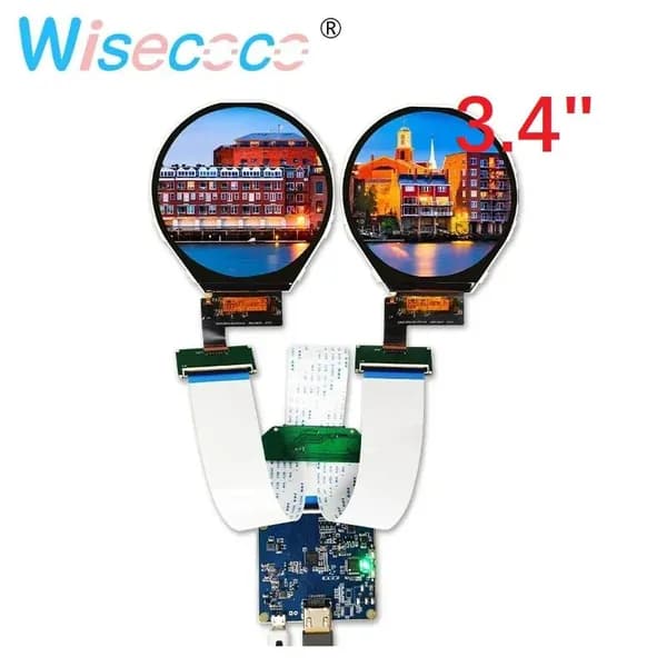 Wisecoco Пиксельный экран 3,4" круглый LCD дисплей 800×800, двойная панель MIPI 60 Гц с платой драйвера для встраиваемых приборов, черный матовый, хаки