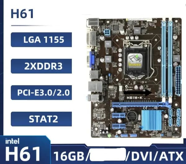H61M-K  Socket LGA1155/Процессор LGA1155/Сокет 1155 для Core i3 i5 i7 , LGA 1155, DDR3, Материнская плата