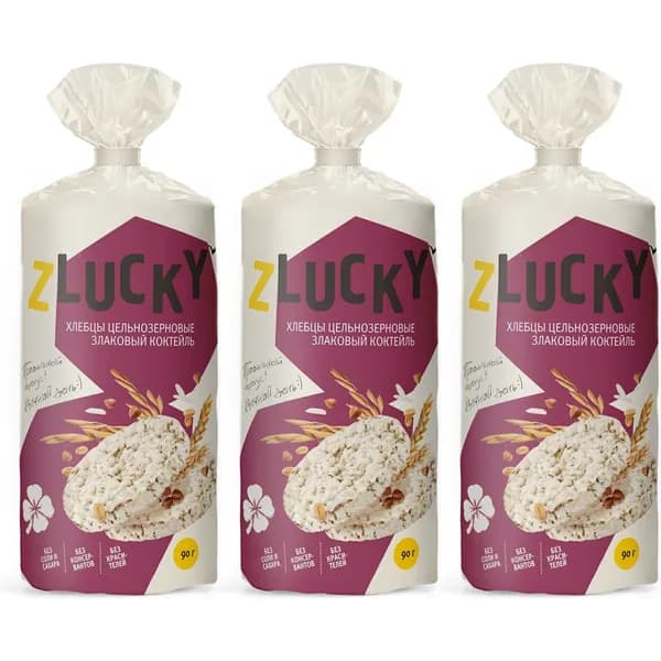 Хлебцы гречнево-рисовые Zlucky Злаковый коктейль 90 г, набор: 3 штуки