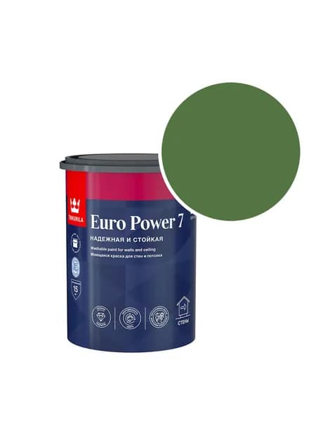 Краска моющаяся Tikkurila/Tikkivala Euro Power 7 RAL 6010 (Травяной зеленый - Grass green) 0,9 л