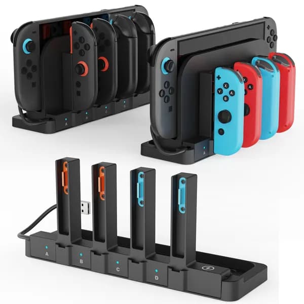 Зарядная станция для Joy-Con Nintendo Switch и Switch 2 с 8 гнёздами и поддержкой оригинальных док-станций