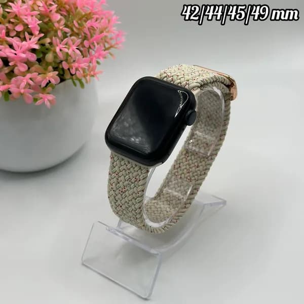 Эластичный тканевый ремешок для Apple Watch 1-6,7,8,9 и SE ; 42 mm /44 mm /45 mm /49 mm / Нейлоновый ремешок для эпл вотч / БЕЖЕВЫЙ КОСМОМ