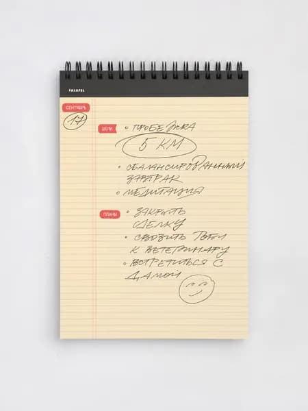 Планер Falafel Legal Pad формата А5 на пружине, полезные стикеры, 55 листов, плотная бумага 120 гр