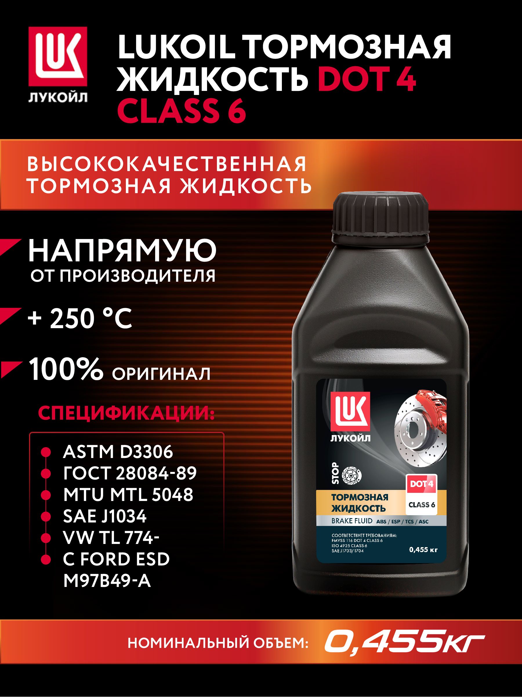 Тормозная жидкость LUKOIL DOT 4 class 6, 0.455 кг