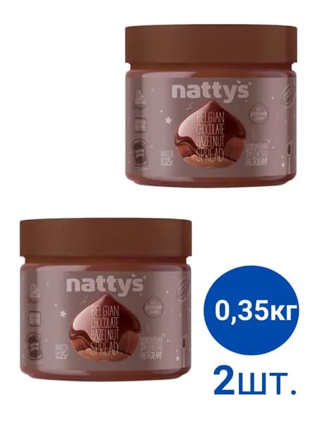 Паста Nattys шоколадная молочный шоколад-фундук, 325г, 2 штуки