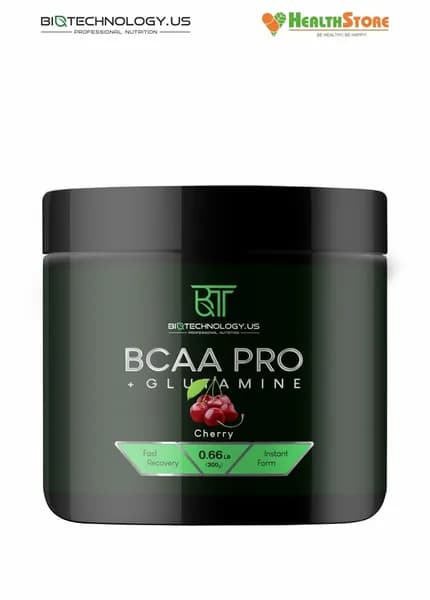 Biotechnology.US BCAA Pro + Glutamine 300г (вишня) Комплекс аминокислот БЦАА 2:1:1+Глютамин, БЦАА, Аминокислоты, Восстановление, Энергия