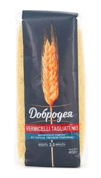 Добродея Макаронные изделия Вермишель паутинка Vermicelli tagliati №3, 400г