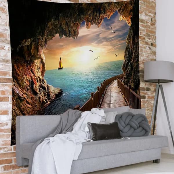 Гобеленовая картина Пещера и море из полиэстера, 100 75 см